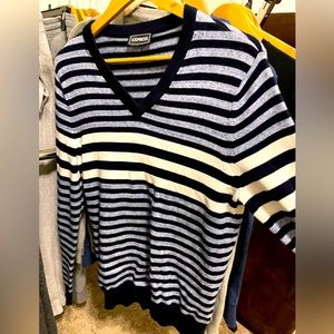 Blue Striped V Neck Sweater